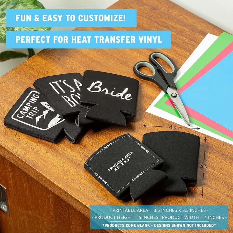 14-Pack Black Insulated Beer Can Sleeves for Vinyl Projects