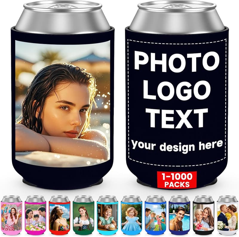 Personalized Black Neoprene Can Cooler - Wedding Party Favor