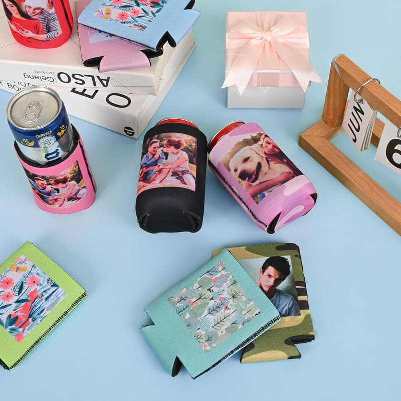 Personalized Black Beer Can Cooler for Weddings & Parties
