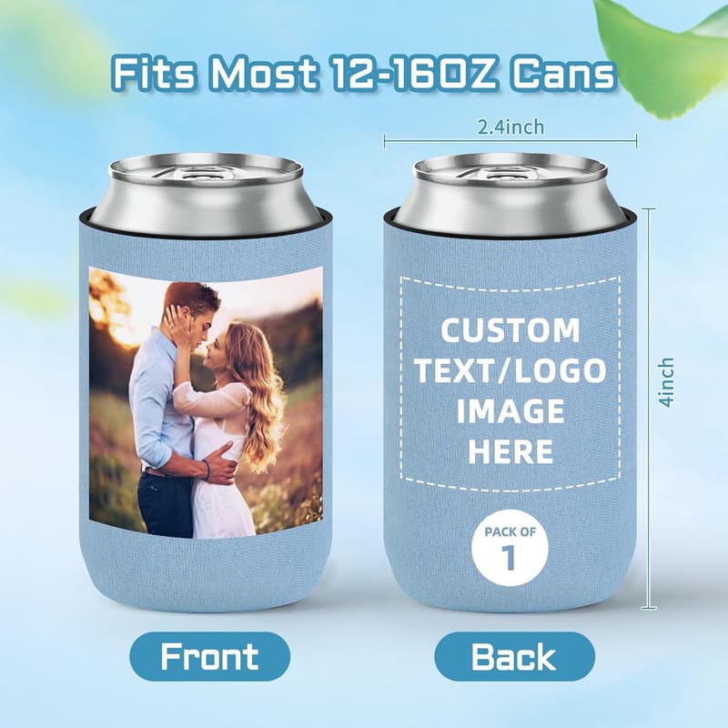 Personalized Black Beer Can Cooler for Weddings & Parties