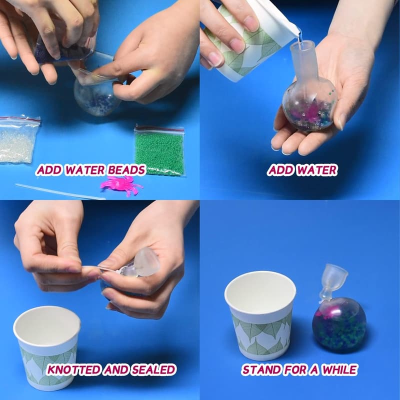 DIY Stress Ball Kit - 10 Balloons, Gel Beads & Foam Particles
