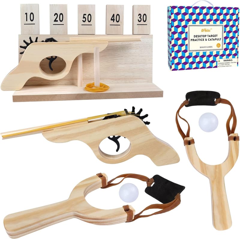 Outdoor Shooting Slingshot Game with Wooden Rubber Band Gun
