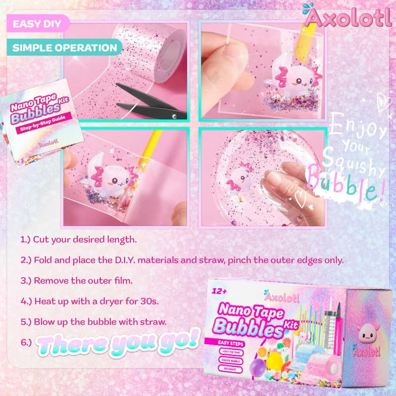 DIY Axolotl Bubble Tape Kit - Double-Sided Stress Ball for Kids
