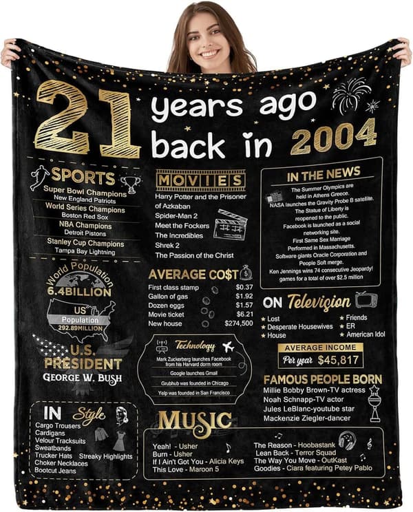 21st Birthday Soft Throw Blanket - 60x50 Inch, Gold
