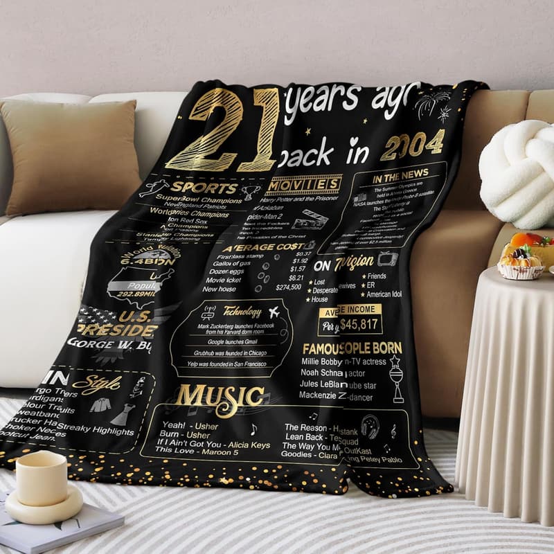 21st Birthday Soft Throw Blanket - 60x50 Inch, Gold