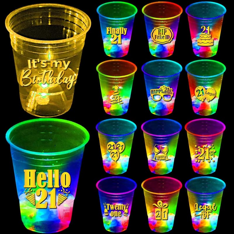21st Birthday Party Plastic Cups - 24 Pcs, 16 oz Glow Cups