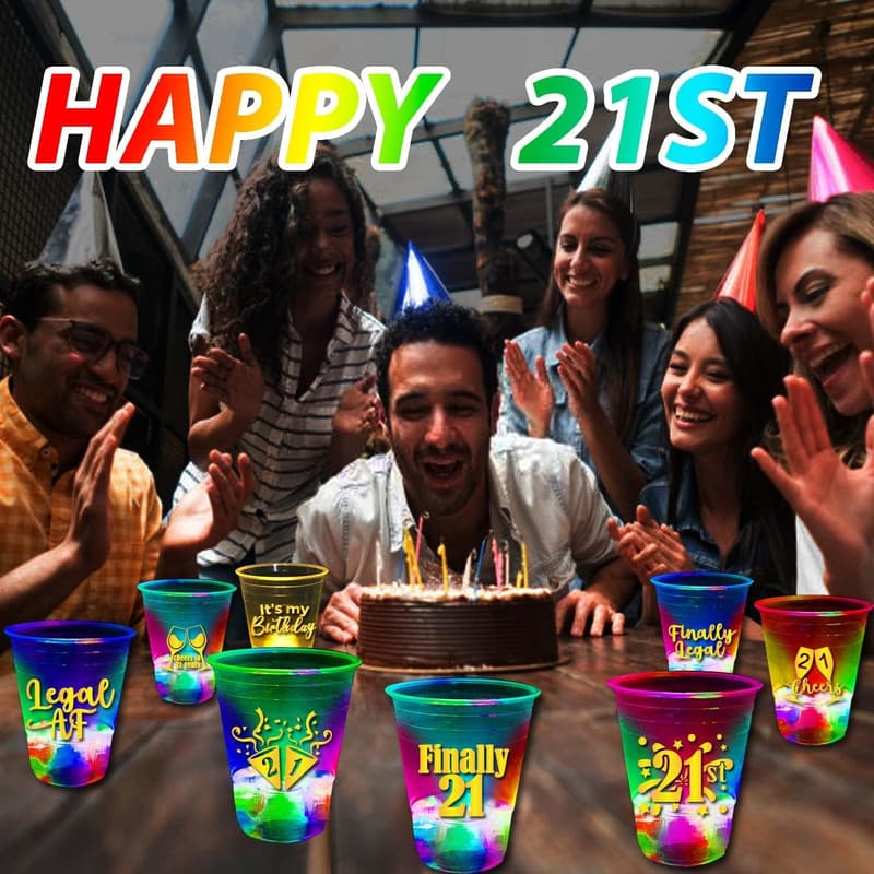 21st Birthday Party Plastic Cups - 24 Pcs, 16 oz Glow Cups