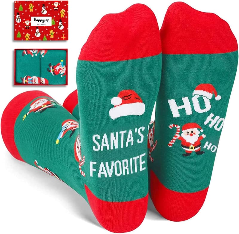 Secret Santa Socks for Men - Green Christmas Stocking Stuffers