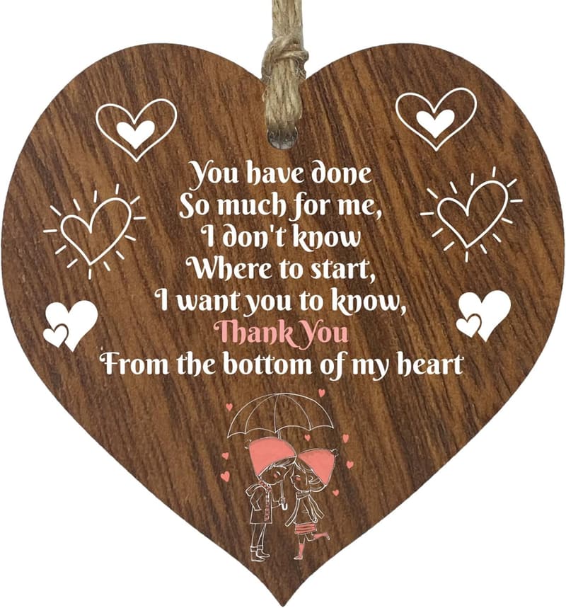 Thank You Gift Wooden Heart Sign for Women and Men
