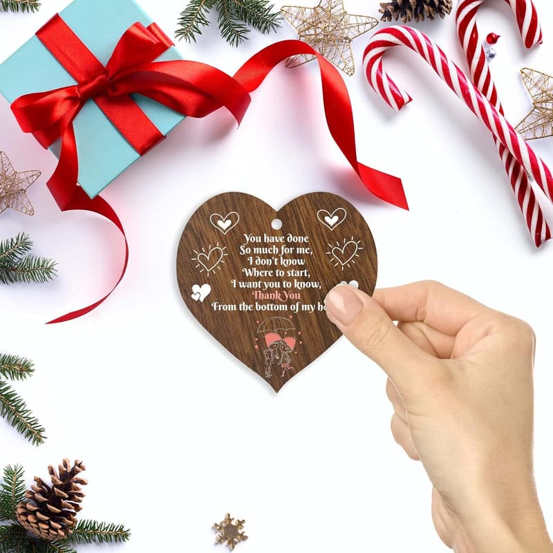 Thank You Gift Wooden Heart Sign for Women and Men