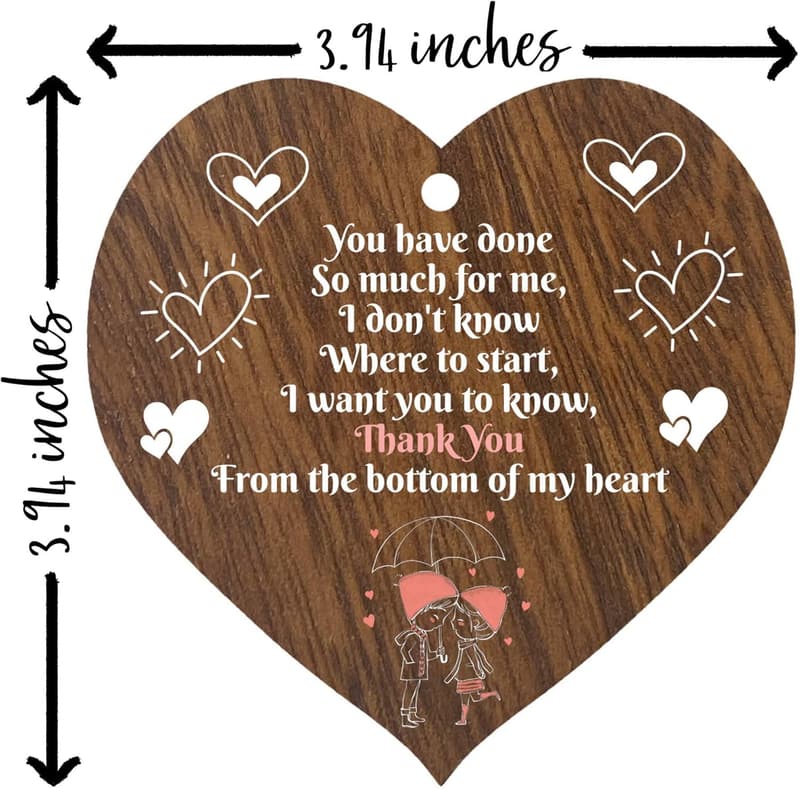 Thank You Gift Wooden Heart Sign for Women and Men