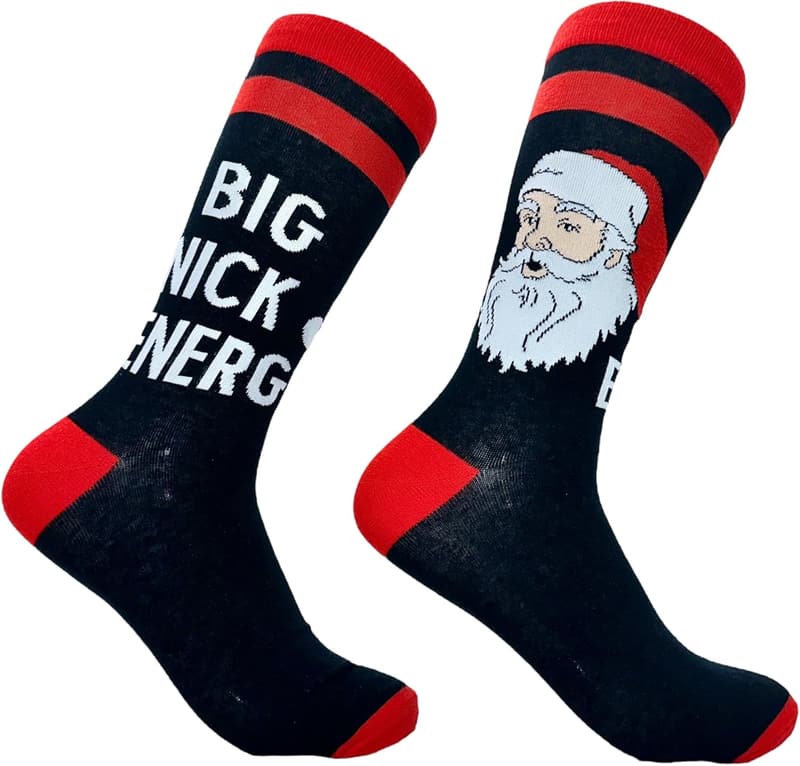 Funny Christmas Santa Socks for Men – Black & Red Cotton Gift