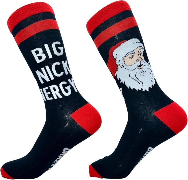 Funny Christmas Santa Socks for Men – Black & Red Cotton Gift