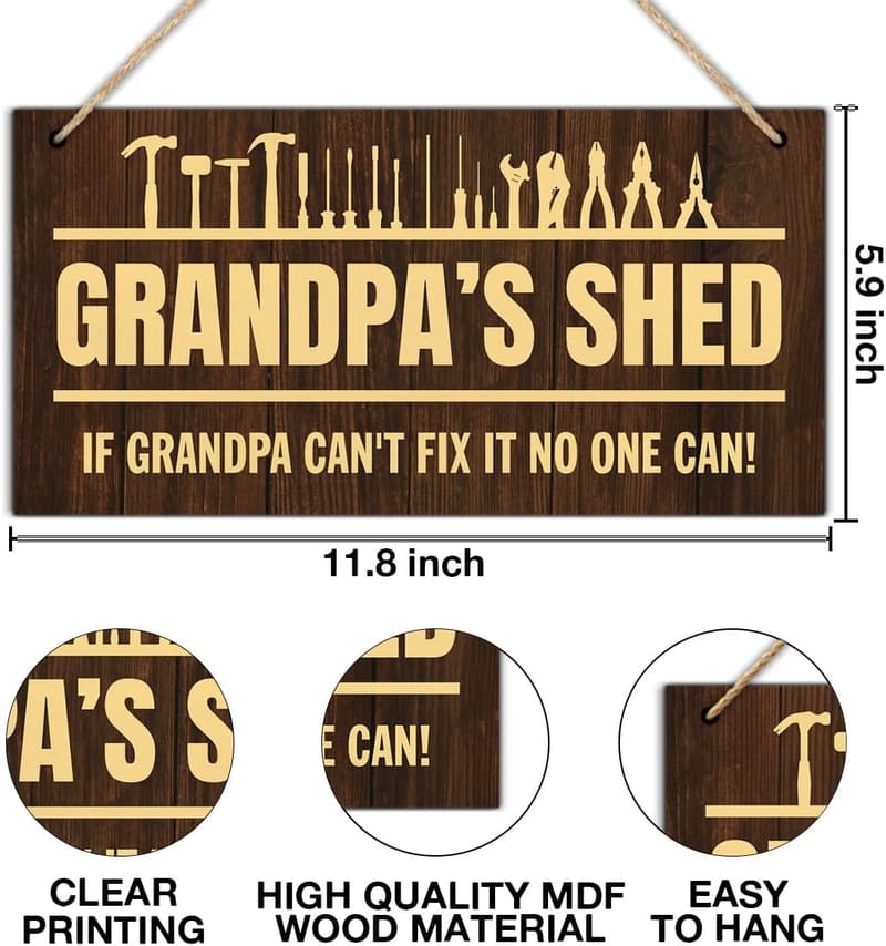 Rustic Wooden Shed Sign for Grandpa - Wall Decor Gift