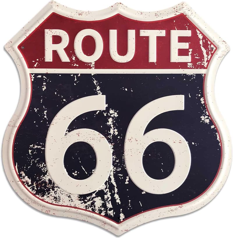 Vintage Route 66 Metal Tin Sign for Home or Garage Decor