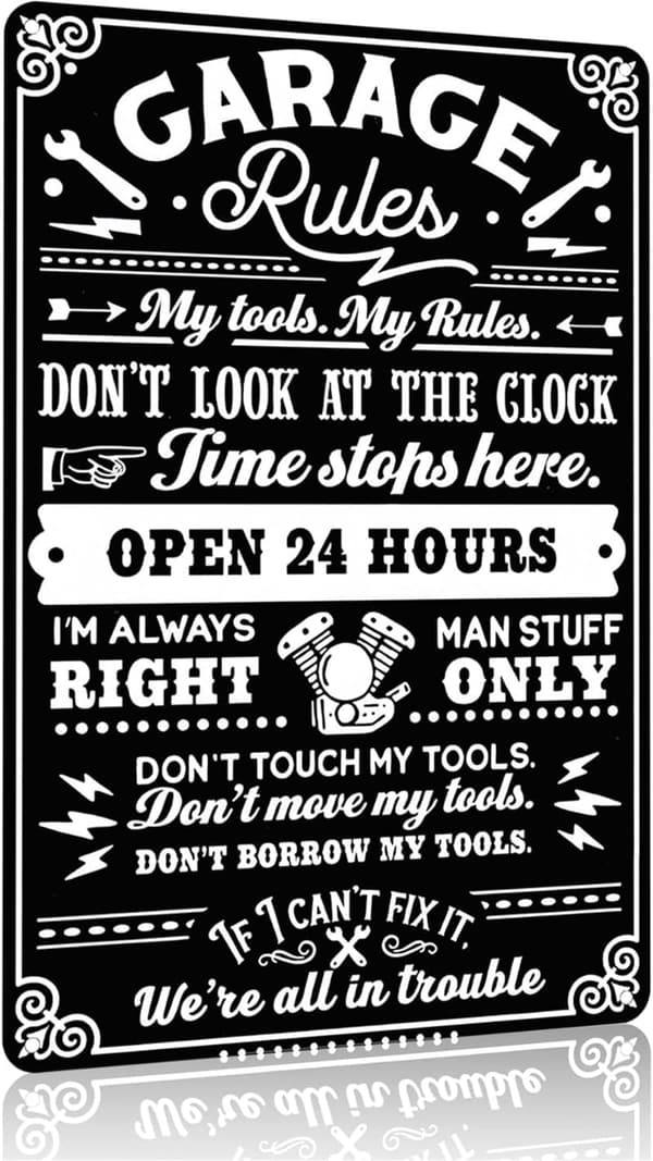 Funny Garage Rules Tin Sign - Vintage Wall Art for Men’s Workshop