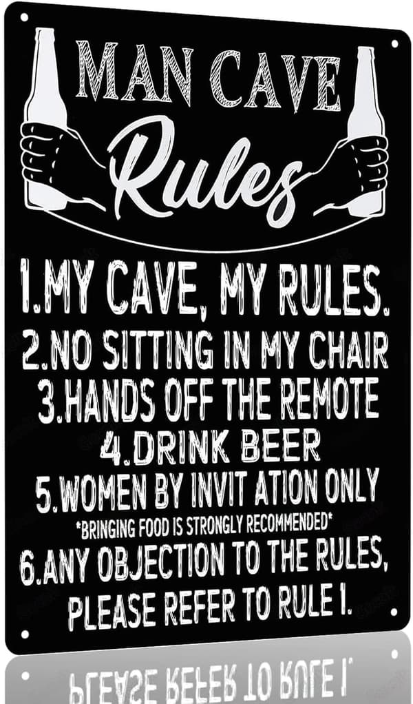 Vintage Man Cave Rules Metal Sign - 8x12 Inches Decor