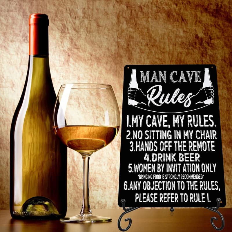 Vintage Man Cave Rules Metal Sign - 8x12 Inches Decor