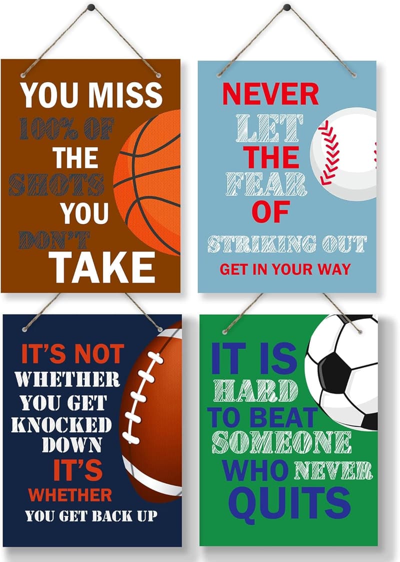 Sport Motivational Quote Wall Art Prints - Set of 4 for Boys' Rooms