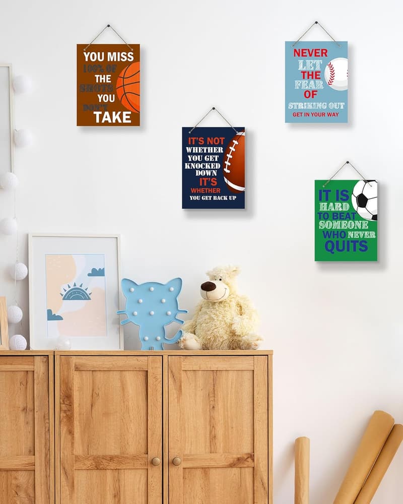 Sport Motivational Quote Wall Art Prints - Set of 4 for Boys' Rooms