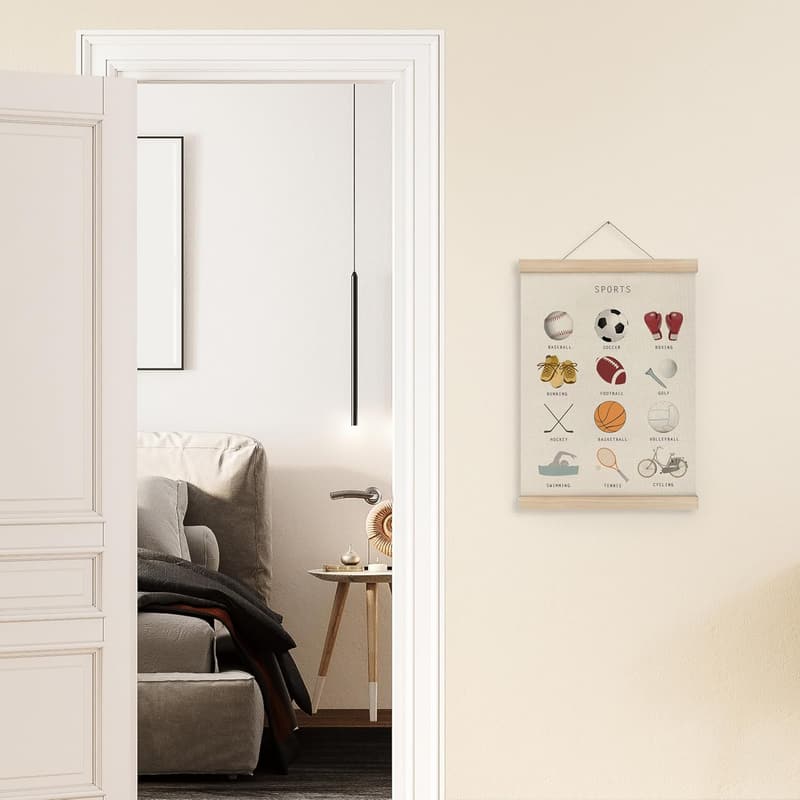 Sports Wall Art Poster with Wood Hanger for Boys' Room, 12x16 Inch
