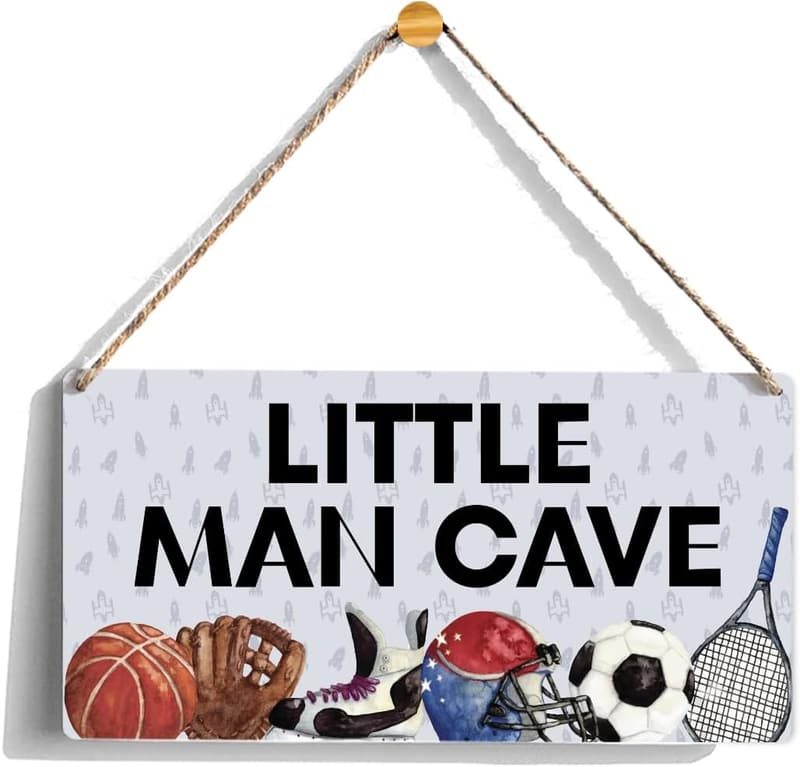 Little Man Cave Wooden Wall Sign for Boys' Sports Decor
