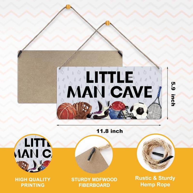 Little Man Cave Wooden Wall Sign for Boys' Sports Decor