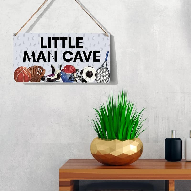 Little Man Cave Wooden Wall Sign for Boys' Sports Decor