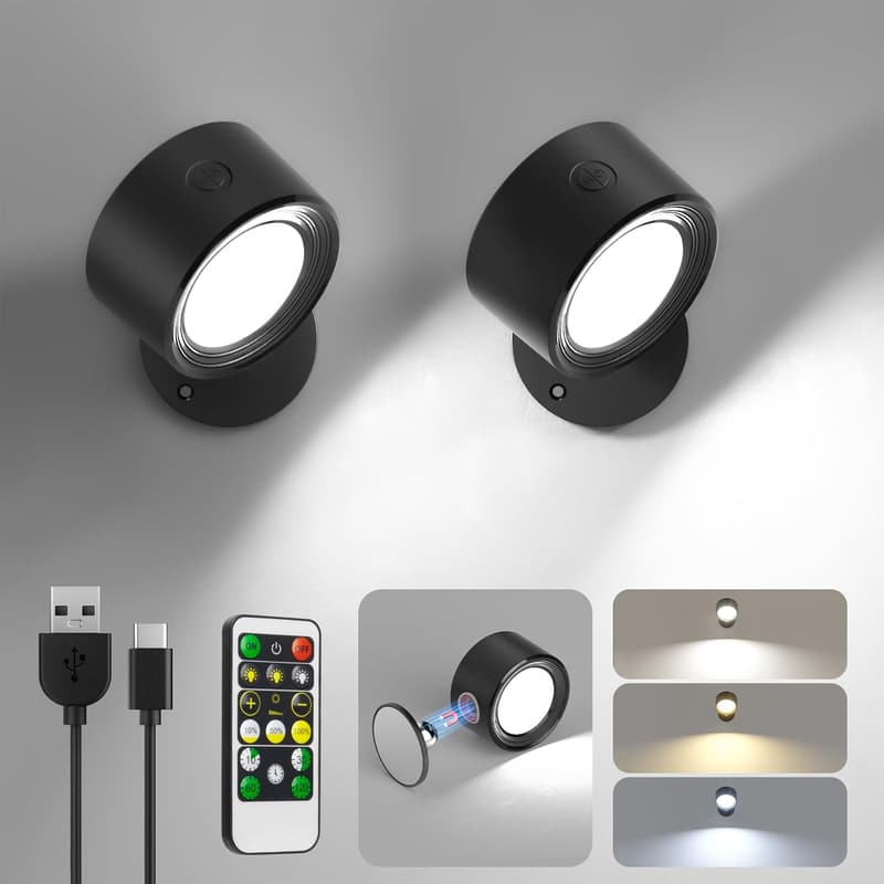 Cordless LED Wall Sconces with Remote, 3 Color Temperature Options