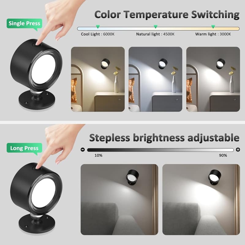 Cordless LED Wall Sconces with Remote, 3 Color Temperature Options