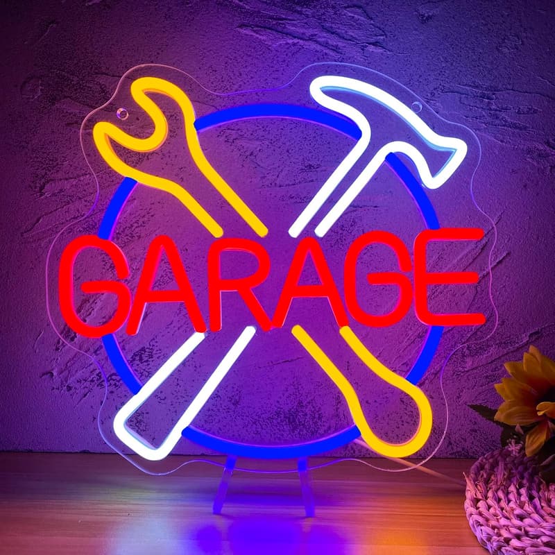 Neon Garage Tool Sign - USB-Powered LED Wall Art for Dad's Birthday