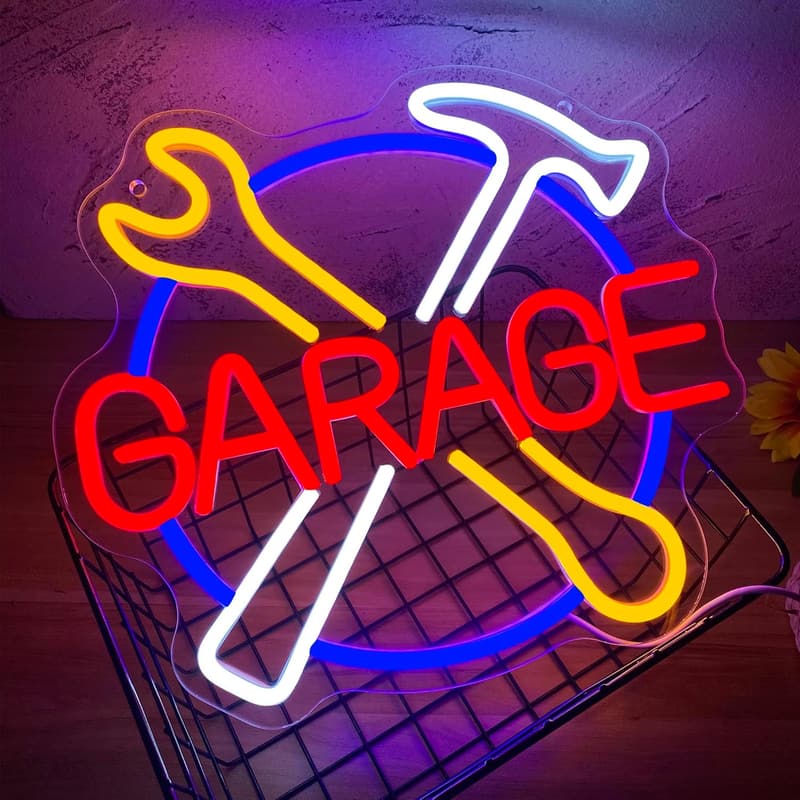 Neon Garage Tool Sign - USB-Powered LED Wall Art for Dad's Birthday