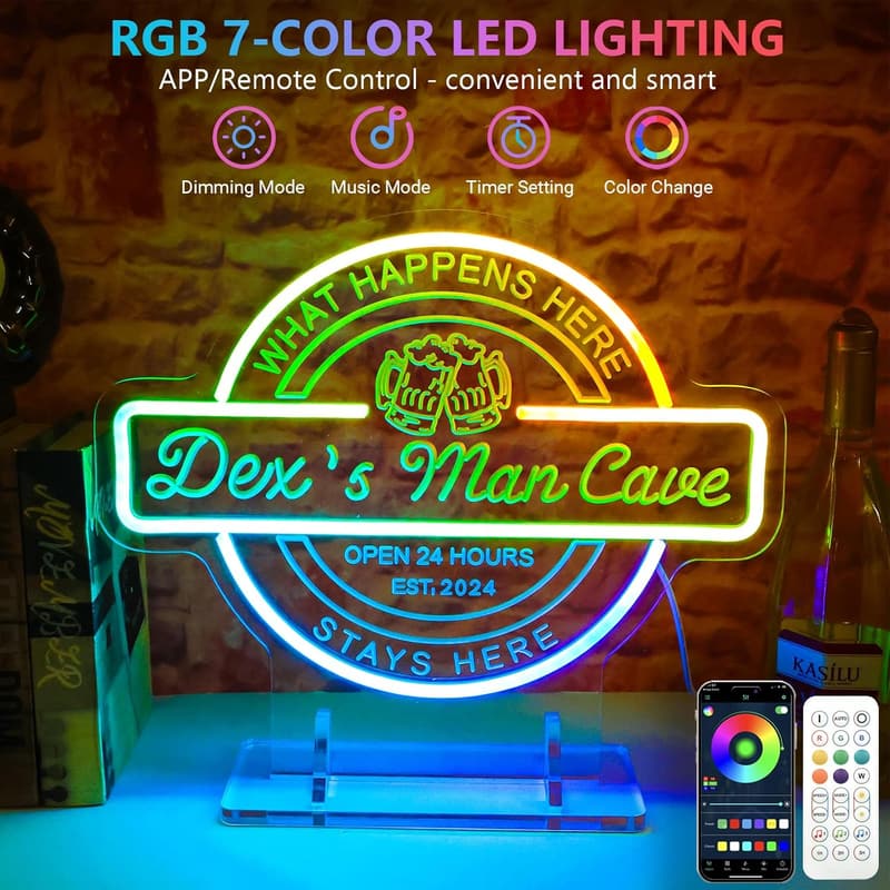 Personalized Neon Bar Sign for Man Cave Decor