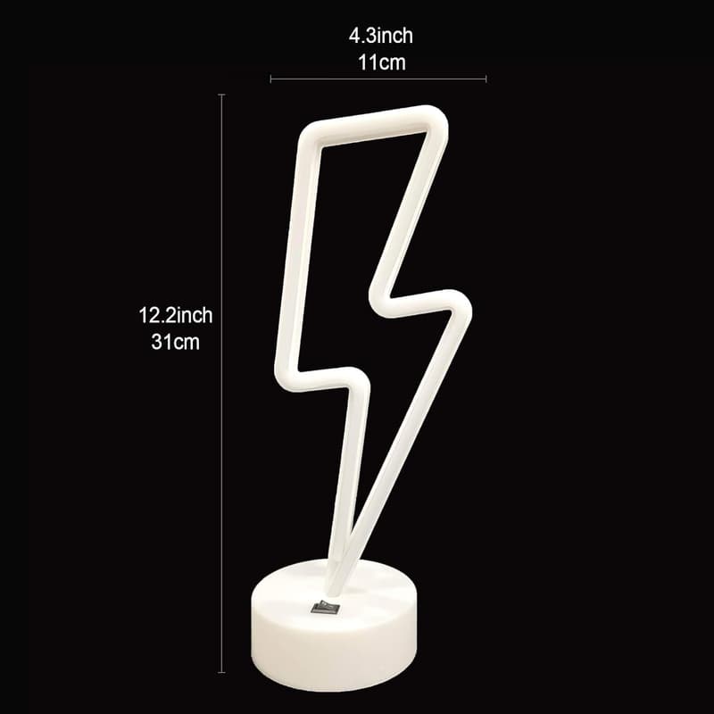 Purple Lightning Bolt Neon Sign with Base - LED Night Light Decor