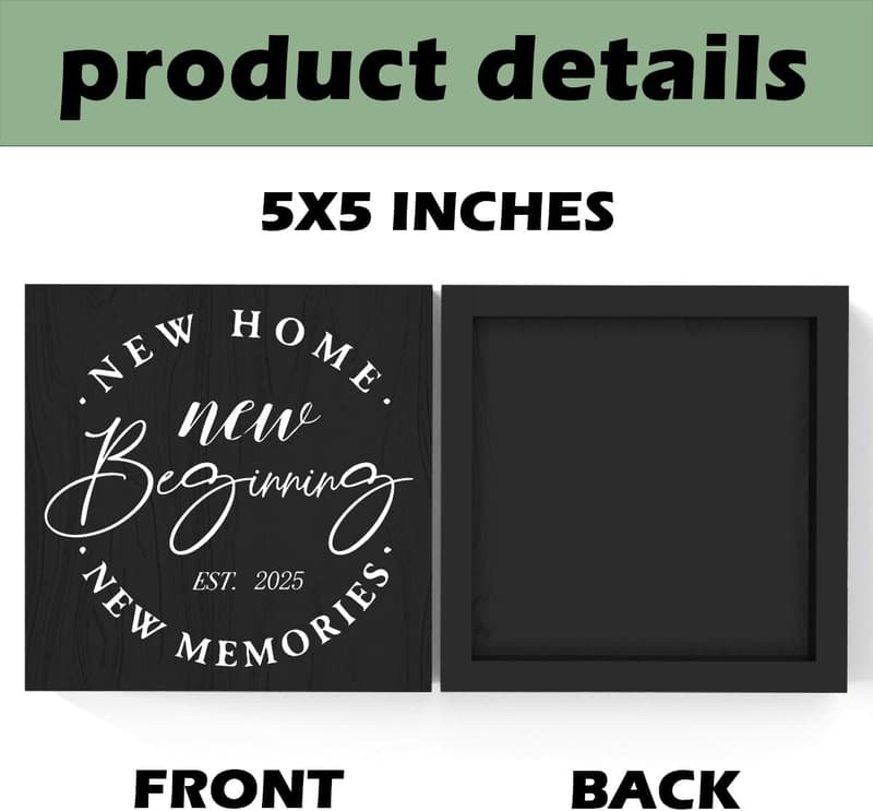 Housewarming Gift: Rustic Wooden Box Decor, 5.1 x 5.1 Inches