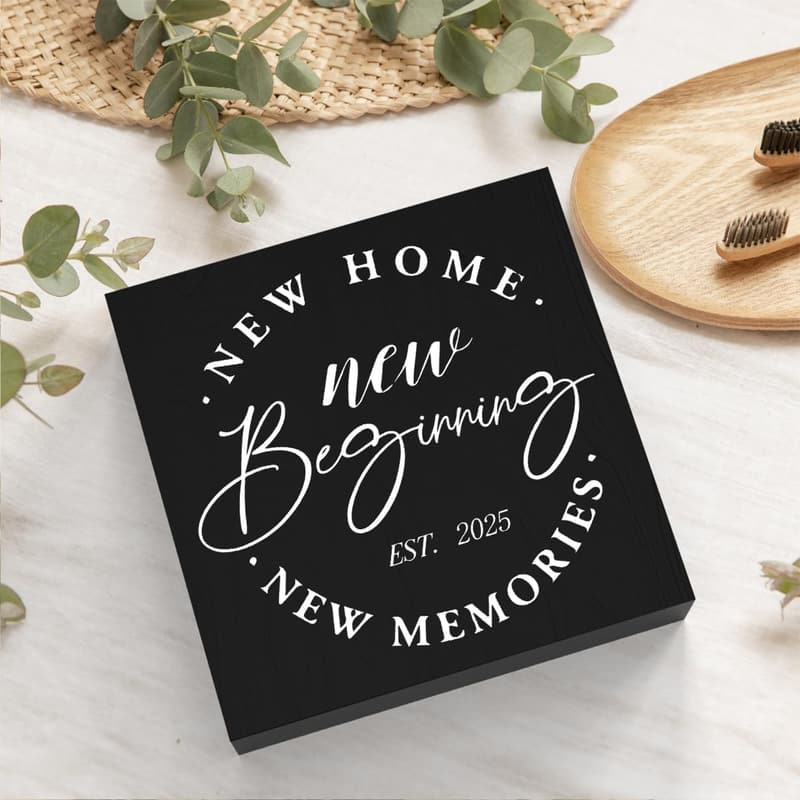 Housewarming Gift: Rustic Wooden Box Decor, 5.1 x 5.1 Inches