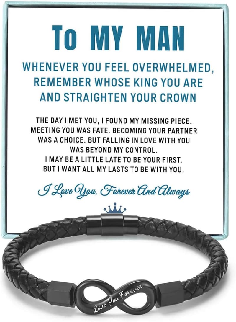 Valentine's Day Braided Leather Bracelet for Him