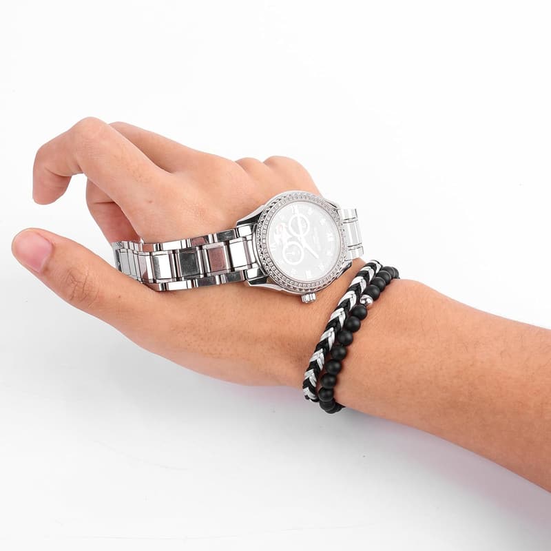 Men's Black Onyx Beaded Bracelet Set - Cool Gift for Him