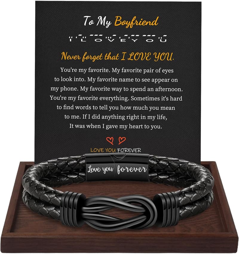 Brown Braided Leather Infinity Bracelet for Men