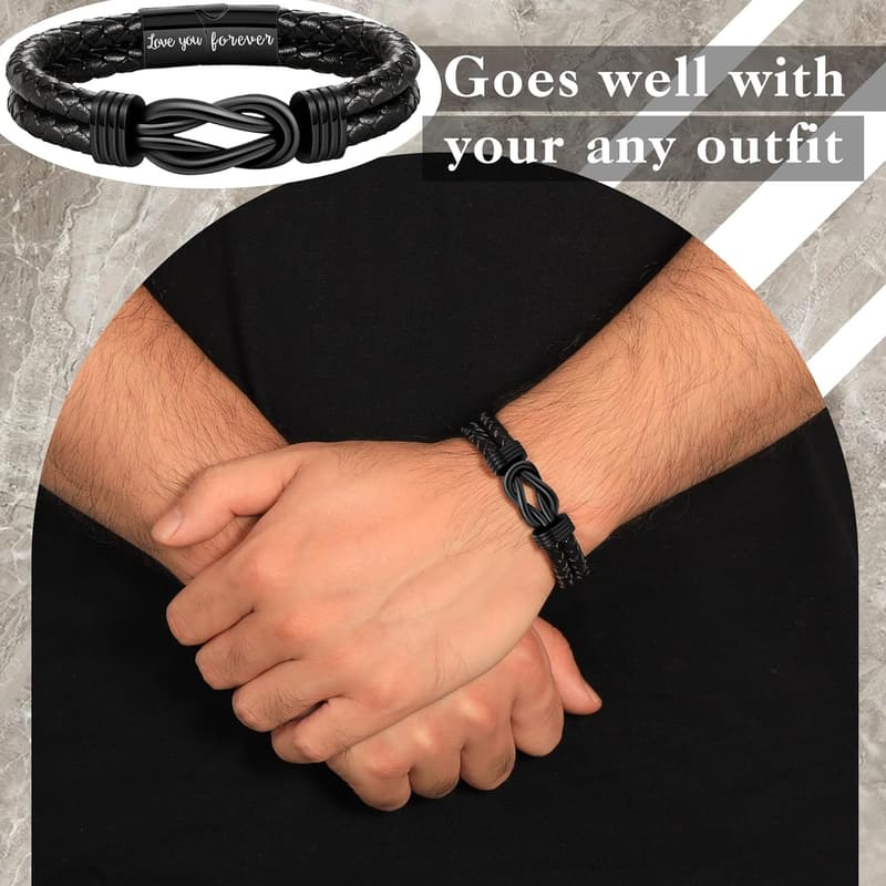 Brown Braided Leather Infinity Bracelet for Men