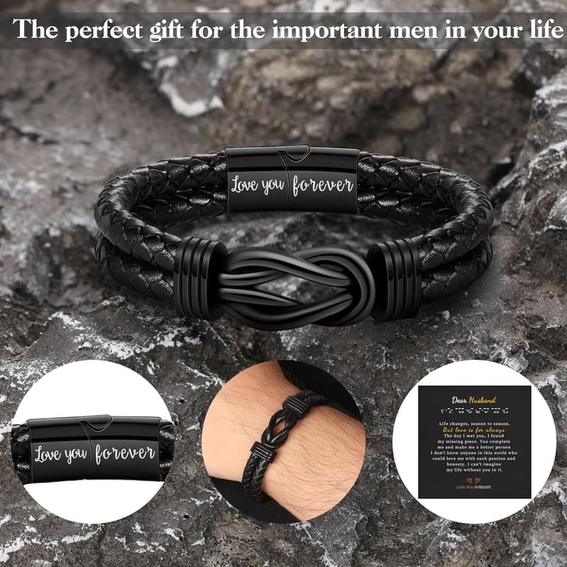 Brown Braided Leather Infinity Bracelet for Men