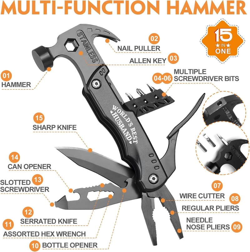 15-in-1 Multitool Hammer - Perfect Gift for Husband on Any Occasion