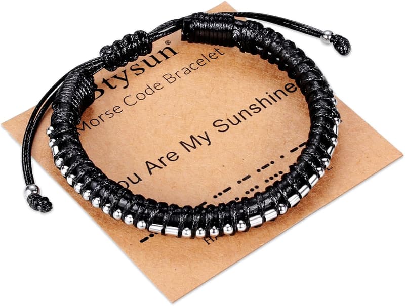 Graduation Gift: Adjustable Leather Morse Code Bracelet for Men