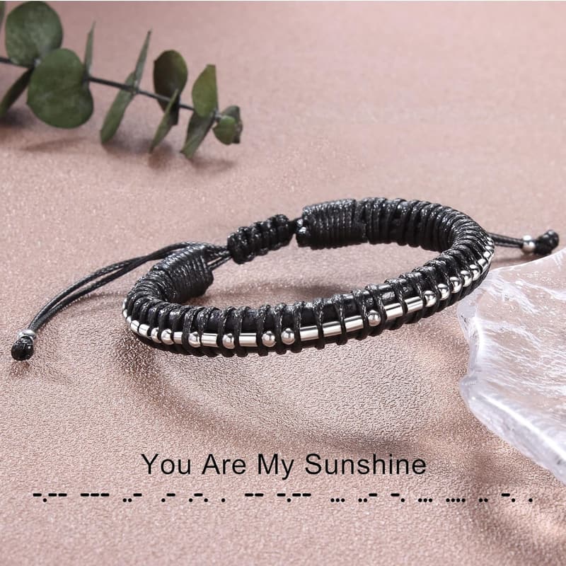 Graduation Gift: Adjustable Leather Morse Code Bracelet for Men