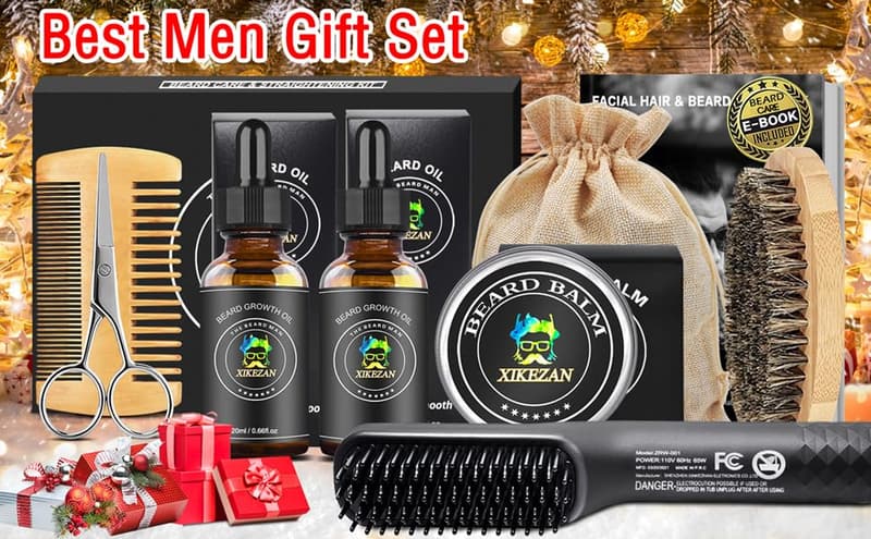 Men's Grooming Beard Kit with Straightener & Oils - Father's Day Gift
