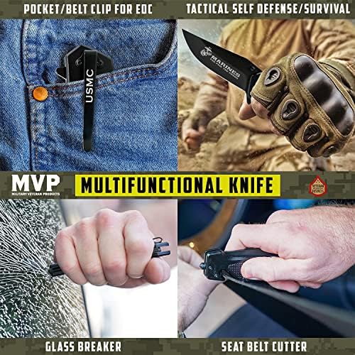 USMC Tactical Black Folding Knife - 3.5 Inch Blade for Marines