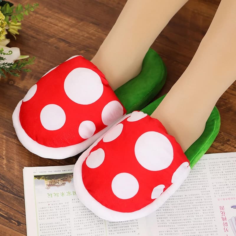 Piranha Plant Plush Slippers with Green Socks
