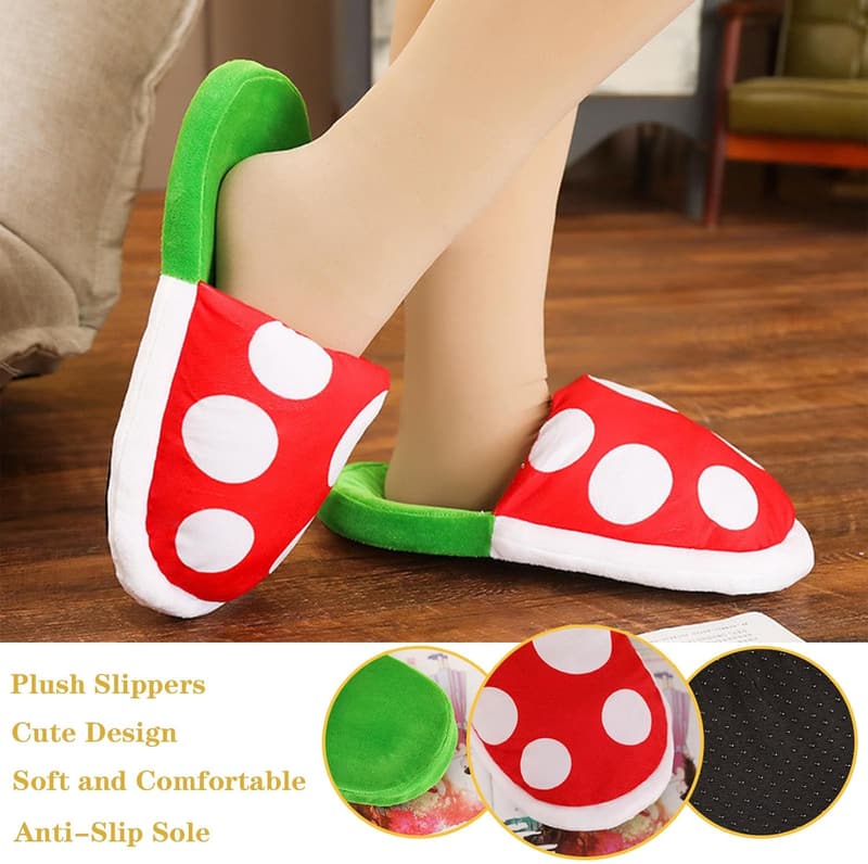 Piranha Plant Plush Slippers with Pipe Holder - Fun Gift for All