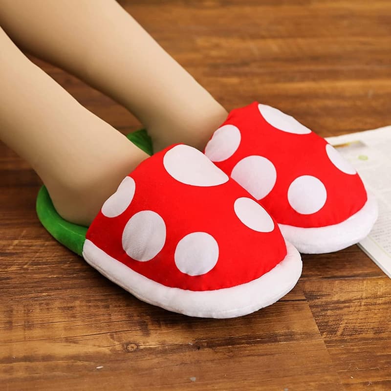 Mushroom Plush Slippers with Pipe Pot Holder