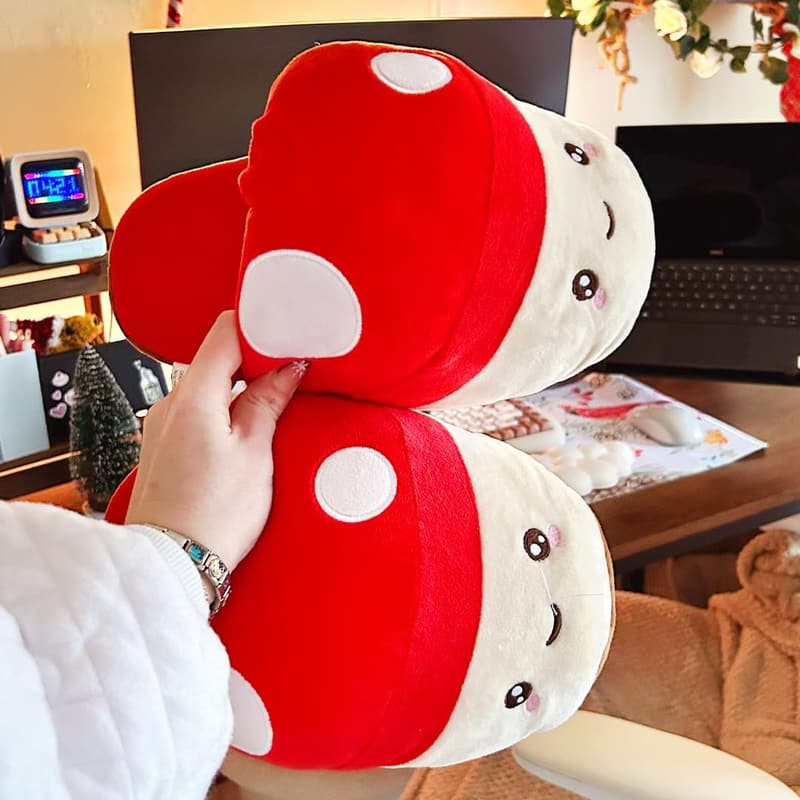 Kawaii Mushroom Slippers | Soft Plush Non-Slip House Shoes for Women